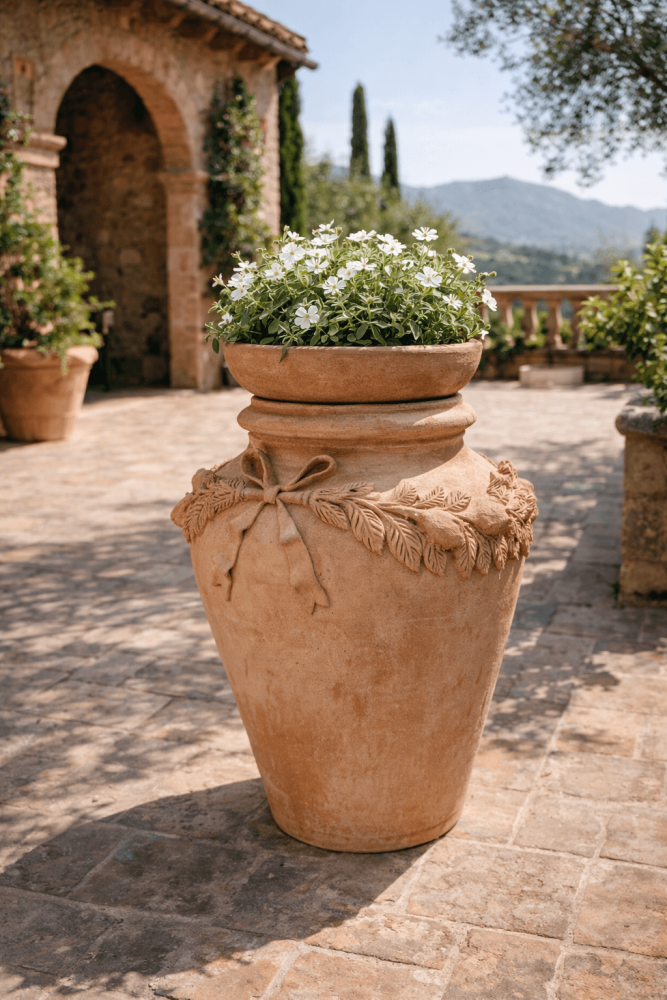 Preview: Orcio con Fiocco en terracotta Impruneta – jarre décorative artisanale au charme historique